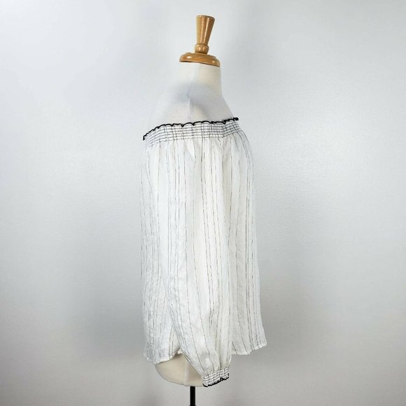 SOLD! White House Black Market Blouse White Pinstripe Off Shoulder Lined Top M - Picture 4 of 12
